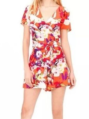 Yumi Kim Red Pink Floral Wrap Mini Romper